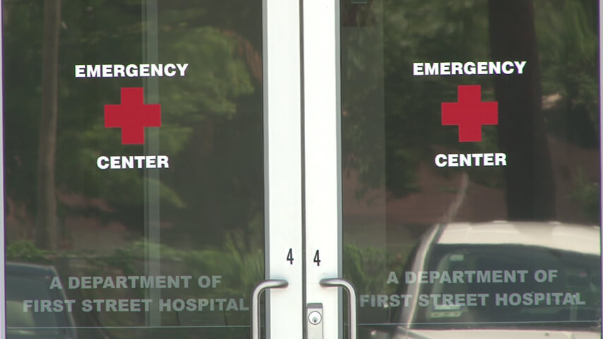 Entrance doors at the 24-hour emergency center